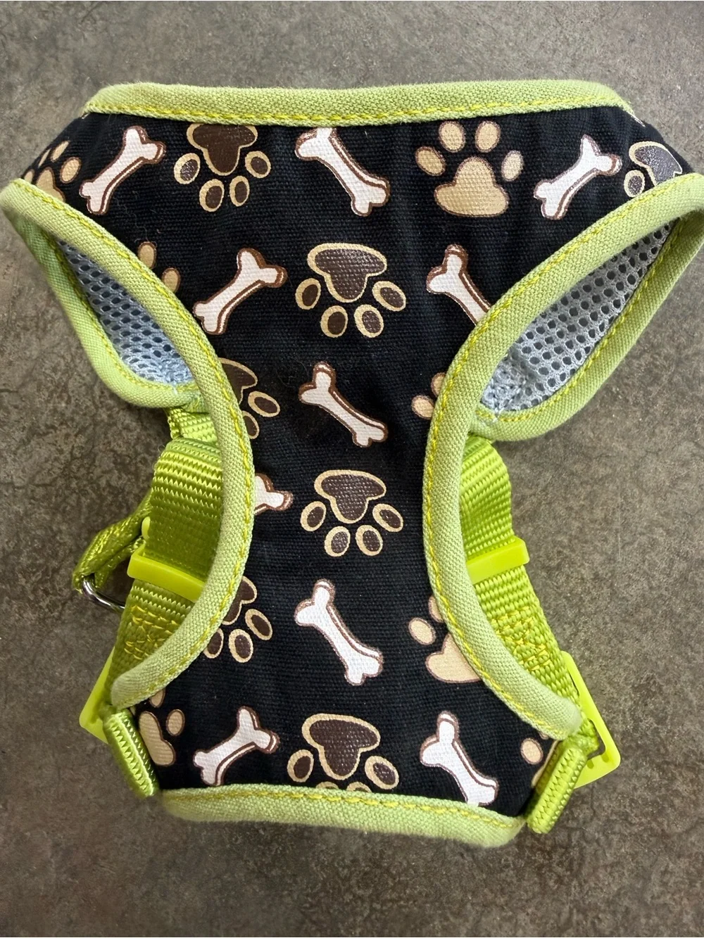 Dog Harness with Lime Trim and Paw & Bone Pattern by Costal